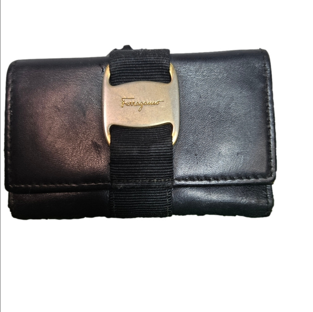 Vintage Salvatore Ferragamo Black Leather Gancini Key Case / Key Holder